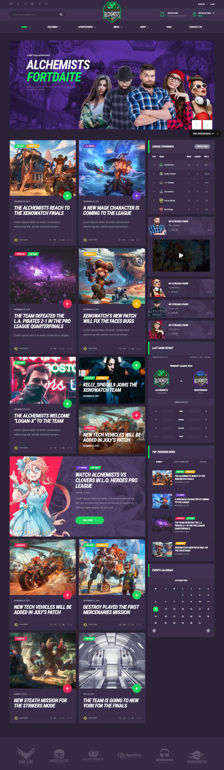 Alchemists eSports demo homepage
