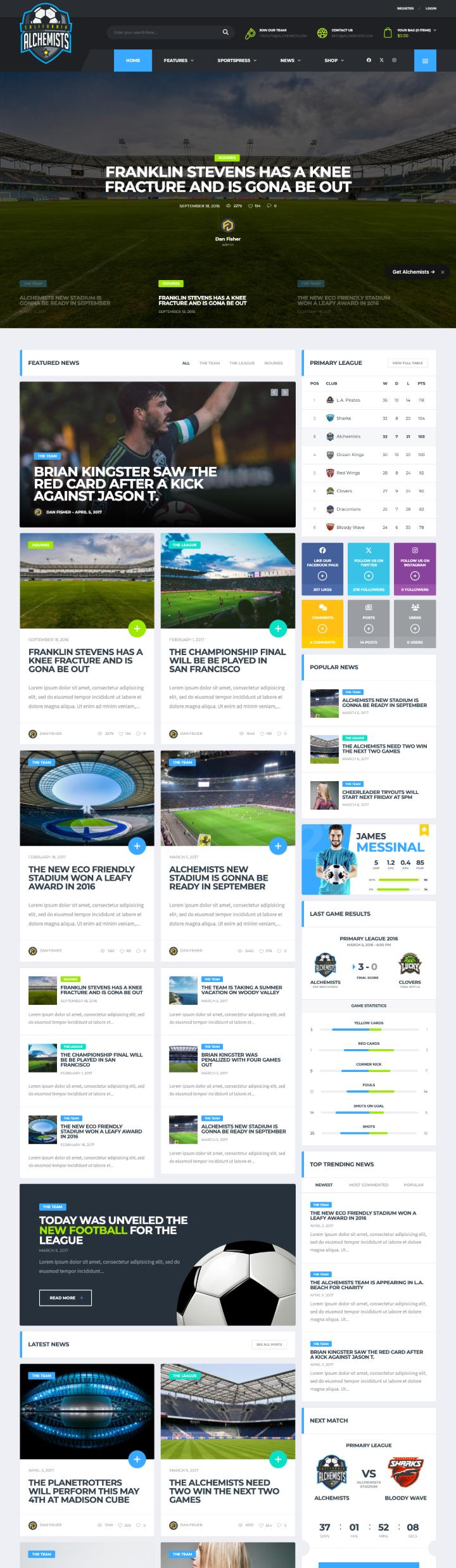 Alchemists Soccer demo homepage